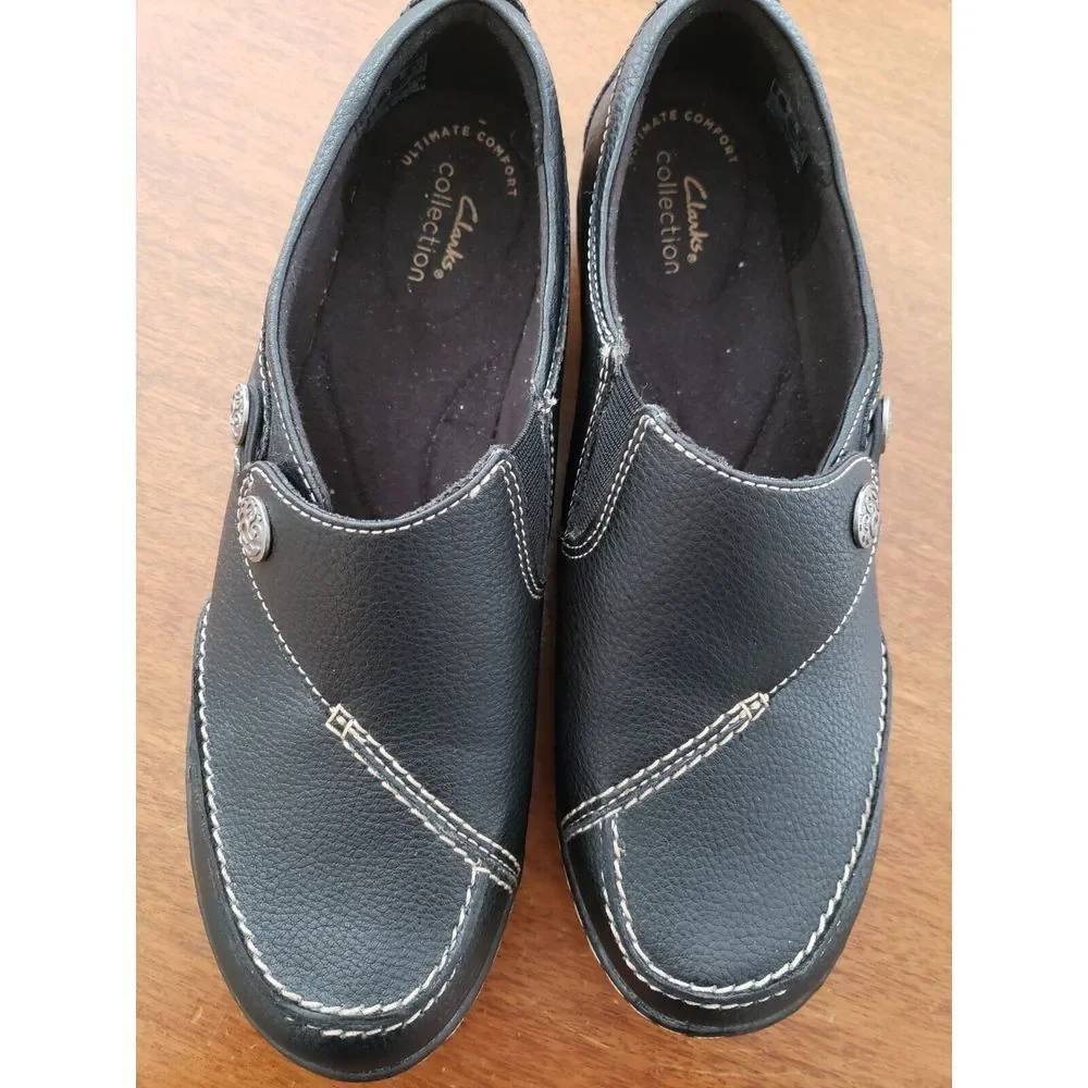Clarks Ashalnd Lane Shoes Loafers 7.5‎ Black Slip On Comfort